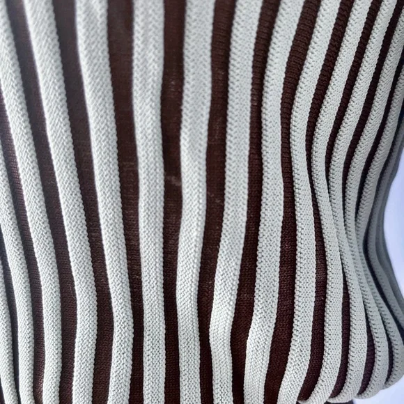 Zara Brown and White Striped V-Neck Sweater - Picture 7 of 8